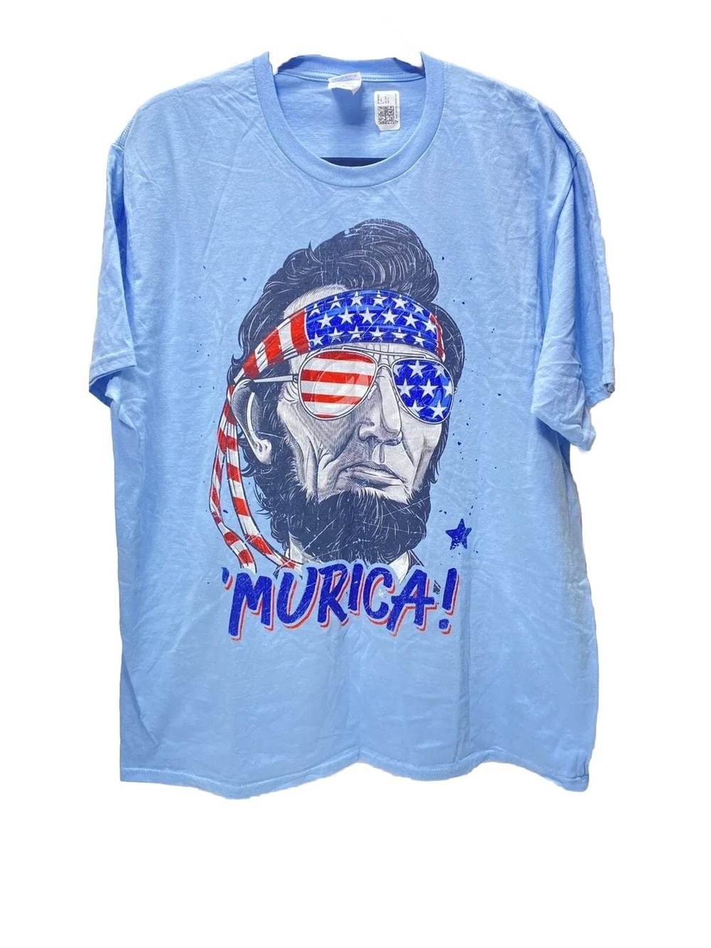 Abraham Lincoln T-Shirt "Murica" American Flag Theme Blue Graphic Tee, New XL